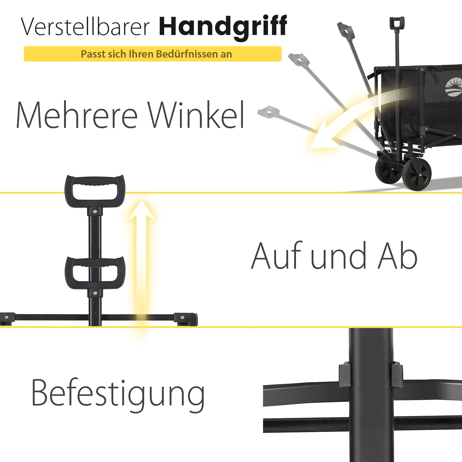 Sekey XXL Bollerwagen Faltbar 160L 100KG Belastbar, Faltbarer Bollerwagen Geländetauglich, Klappbarer Handwagen Strand Camping Einkaufen, XXL-Sieger 3011, Schwarz