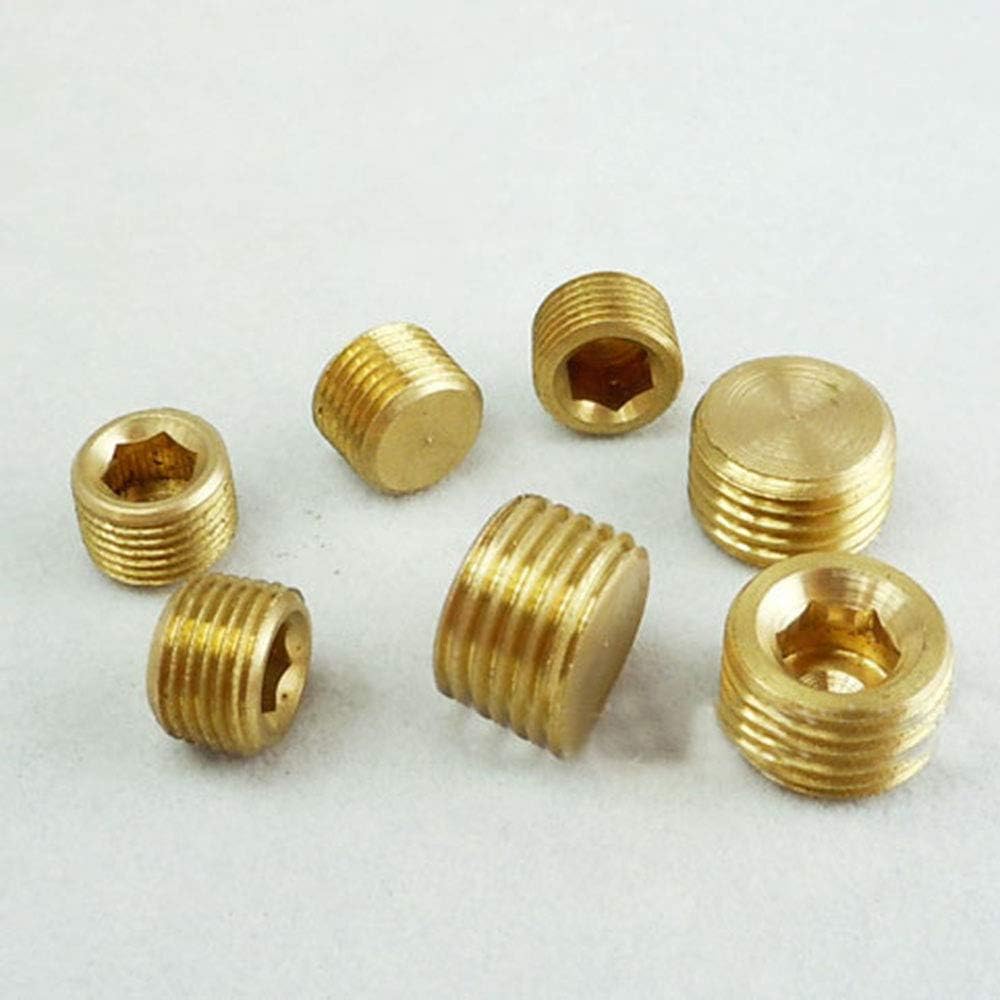 ALLPEN 20pcs Brass Pipe Fitting,1/8" 1/4" 3/8" 1/2" NPT Brass Internal Hex Thread Socket Pipe Plug Set