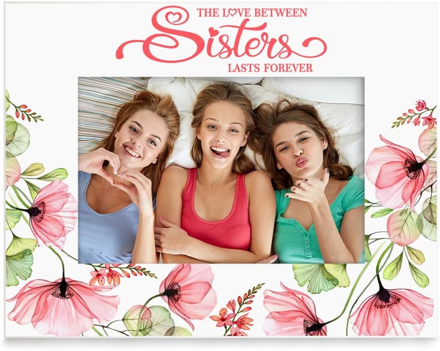KATE POSH The Love Between Sisters is Forever Picture Frame, Best Sister Ever, Maid of Honor, Bridesmaid, Sister in Law, New Sister, Big Sister (5x7-Horizontal PURPLE)