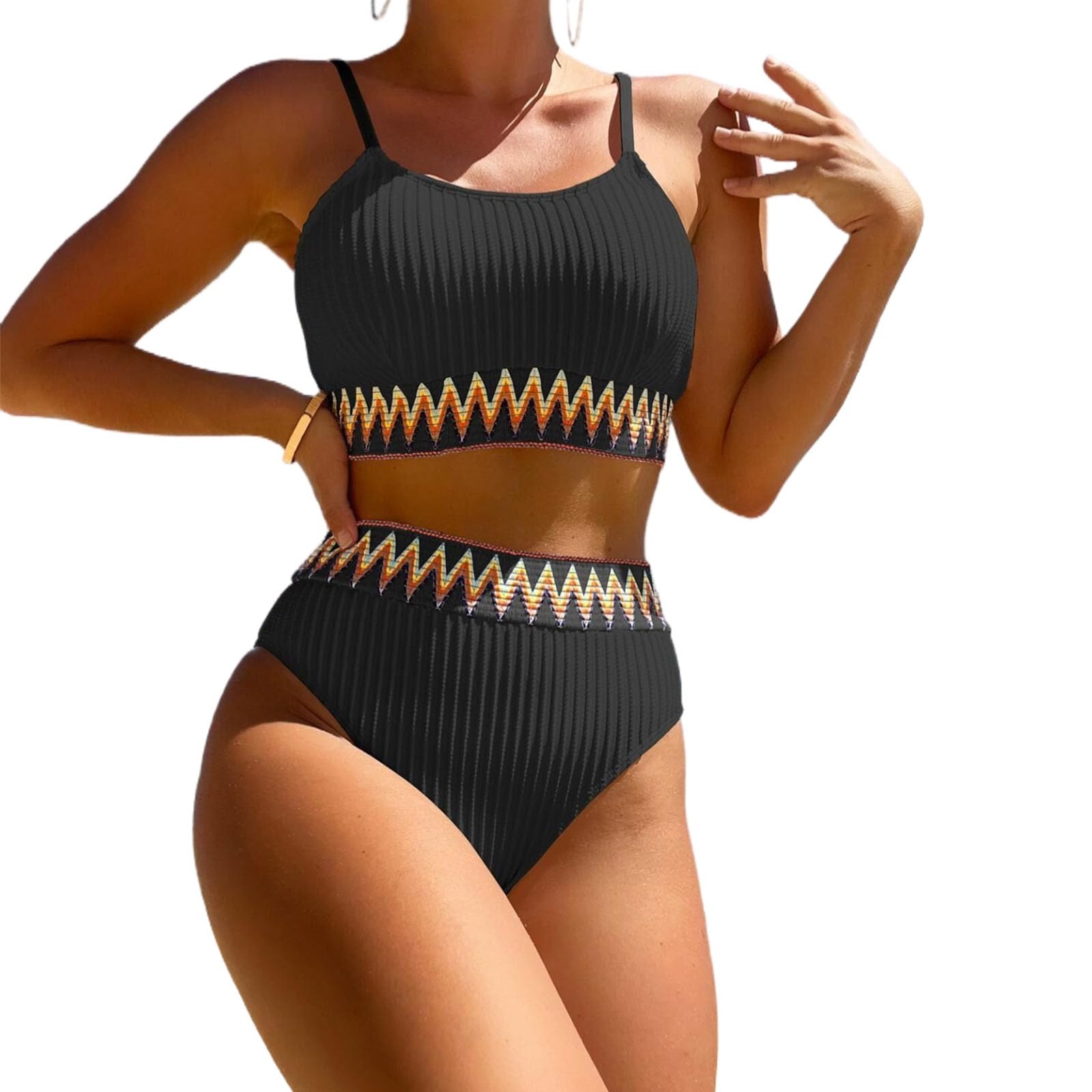 Enwokran Traje de Baño Mujer Sexy de Dos Piezas Push Up Acolchado Retro Halter Backless Bikini Control de Vientre de Cintura Alta Conjunto de Bikini