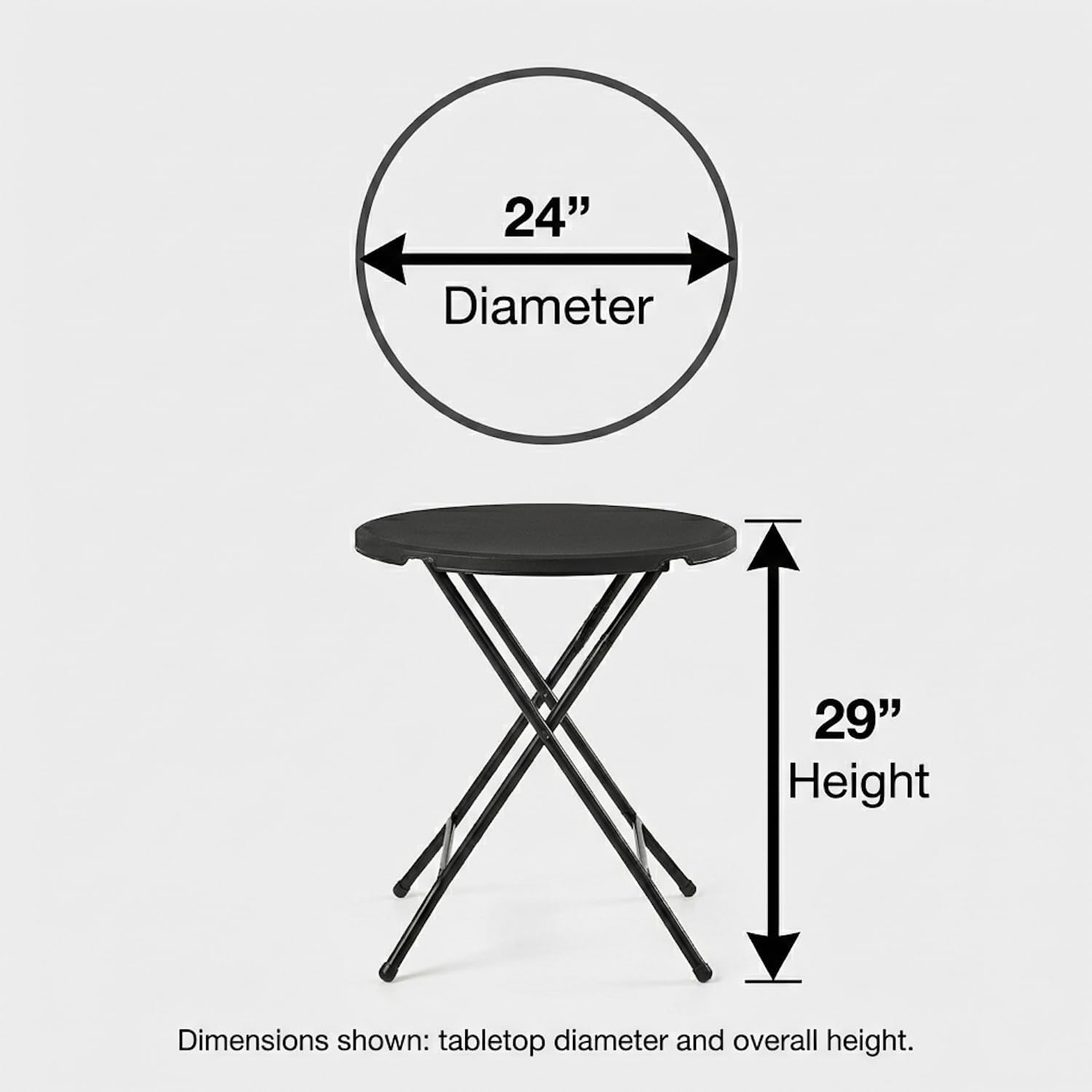 24 Inch Round Folding Bistro Table, Black Indoor/Outdoor Portable Patio Table, 29" Height, Fold-Flat Metal Legs, Small Space Accent Table for Balcony, Porch, Dorm, Apartment