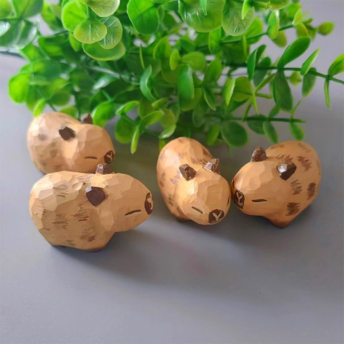 Small Hand-Carved Wooden Standing Capybara Figurines, 2-Pack Mini Handmade Capybara Statues for Desk & Home Decor, Gift for Animal Lovers - Image 2