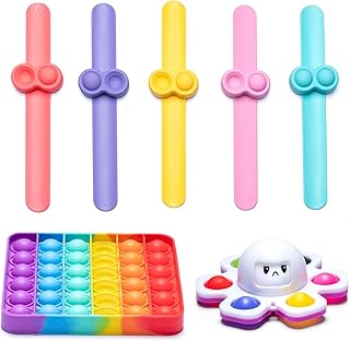 7 Piece Fidget Push Bubble Pop Toy Set, Washable Finger Press Silicone,Auto-Rebound Bubble Stress Relief Fidget, Anti-Anxiety Soothing Colors for Kids, Adults, Autism, ADHD