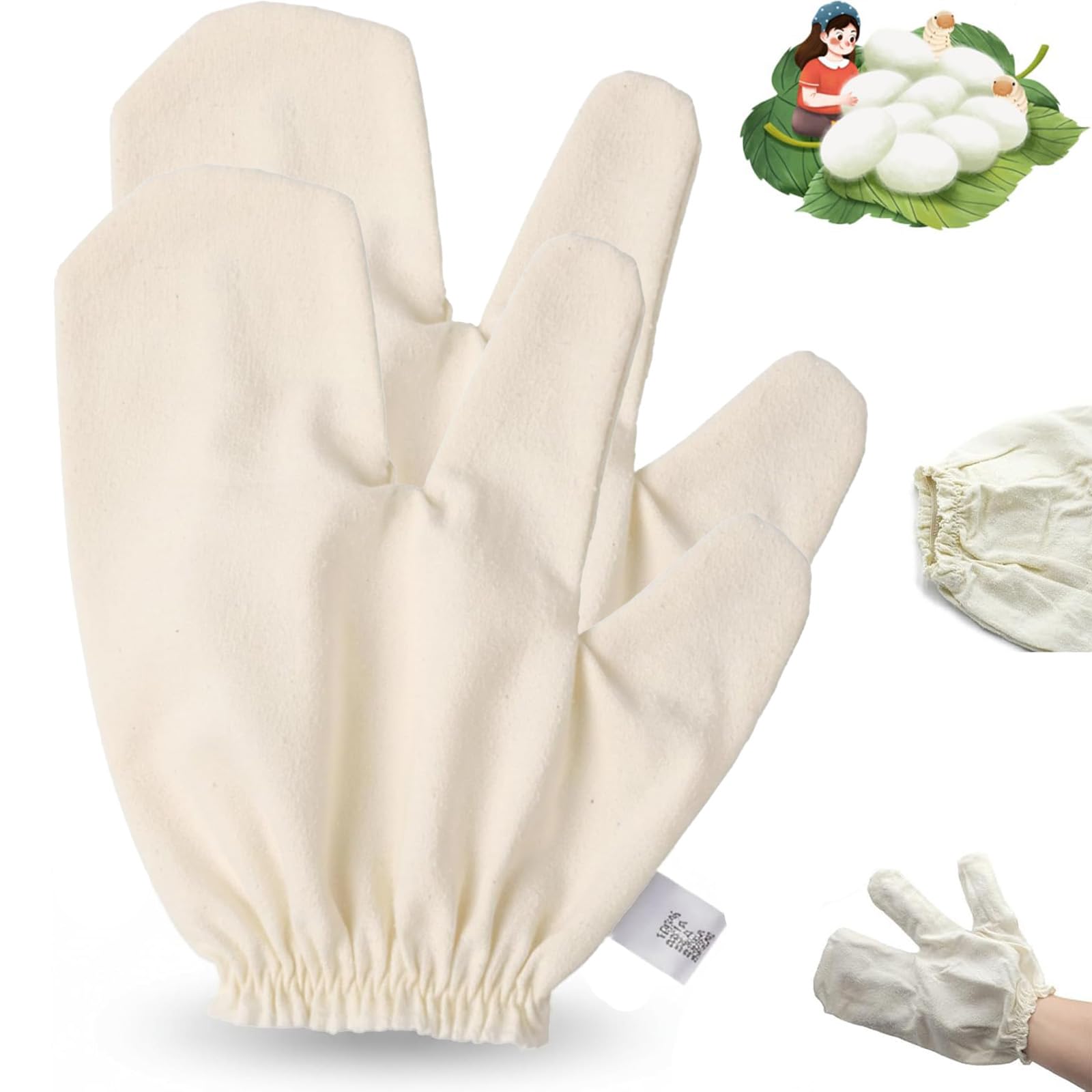 Raw Silk Handschuhe, Seidenmassagehandschuhe, ayurvedisches Trockenbürsten, Peeling, Haut, Lymphdrainage-Bürste, reduziert Aknenarben, Cellulite-Massagegerät, für trockene Haut, Bürstenmassage (2) Kosmetik
