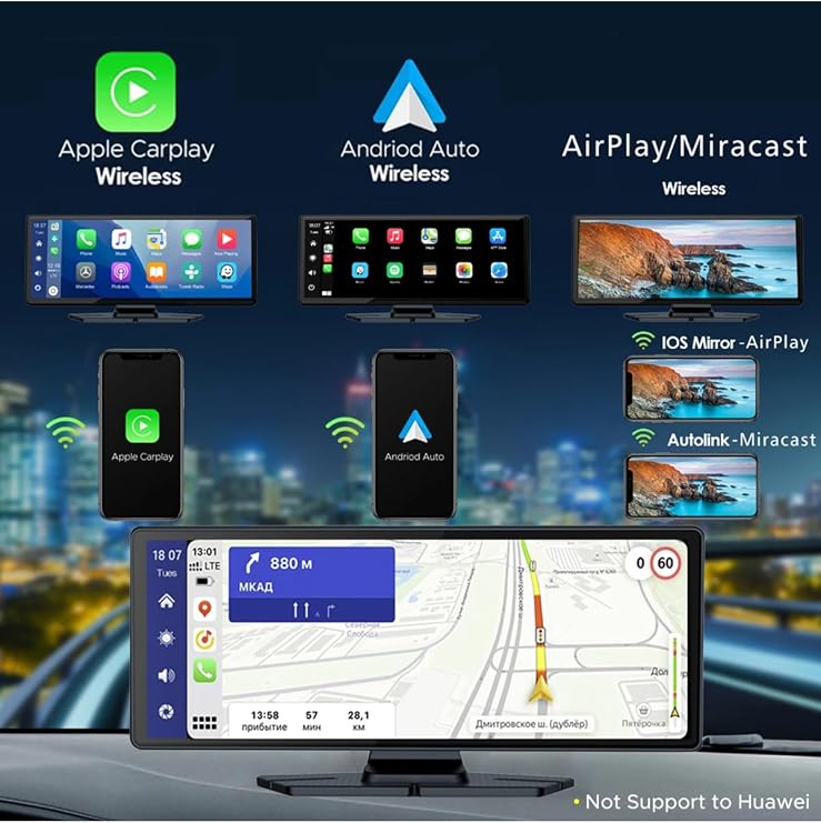 10.26'' Kablosuz Araç Multimedya Ekranı | 4K Dashcam + Geri Görüş Kameralı Carplay Android Auto