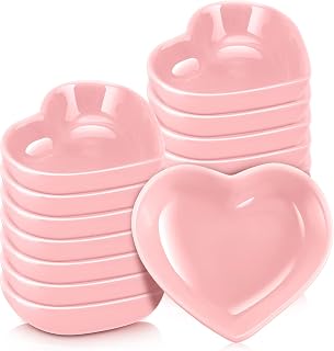 Zopeal 12 Pcs Heart Shaped Bowls Ceramic Dishes Heart Plates Multipurpose Salad Appetizer Plate Cooking Gift for Candy Sauce Sushi Dipping Serving Wedding Anniversary (Pink)