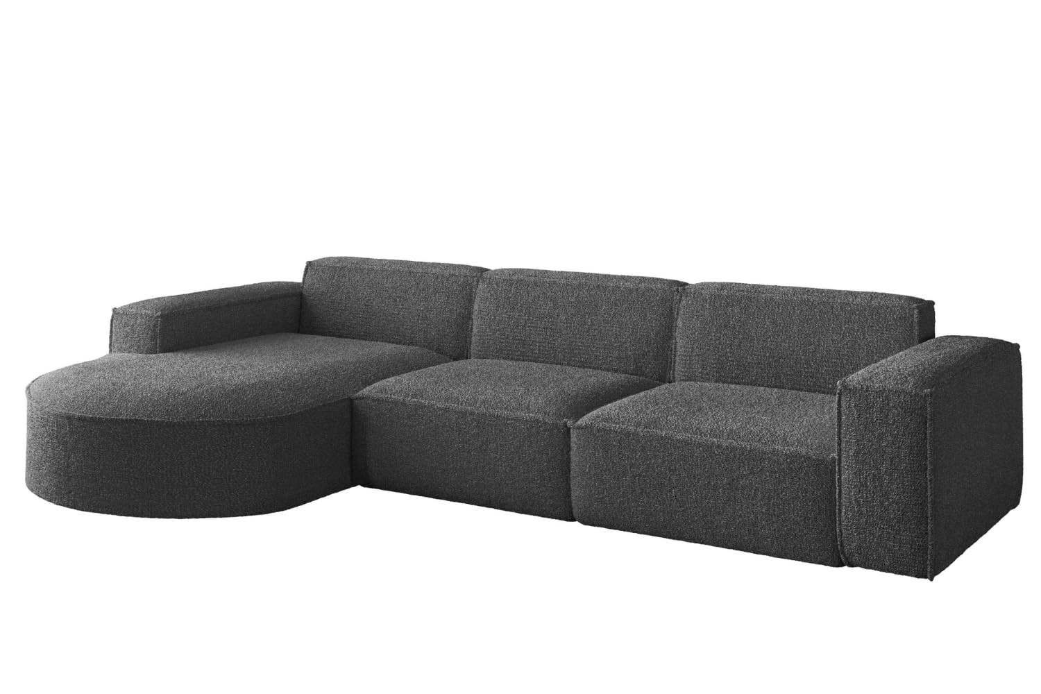Divano angolare Parma L con bracciolo – grande divano angolare, design moderno, lato a scelta, Grafite, Loop 19, Sinistra