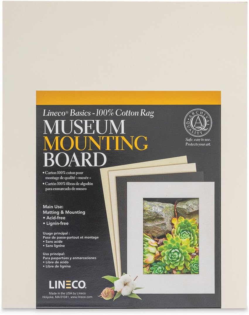 Lineco Cotton Rag Museum Mounting Boards - Pkg of 25, Aged White, 8" x 10"