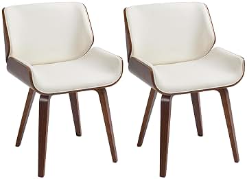 HOMCOM - Juego de 2 sillas de comedor estilo vintage con revestimiento sintético blanco y patas de madera