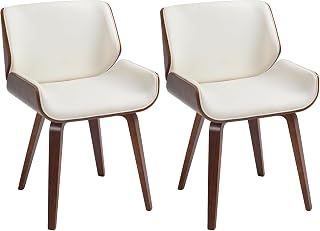 HOMCOM - Juego de 2 sillas de comedor estilo vintage con revestimiento sintético blanco y patas de madera