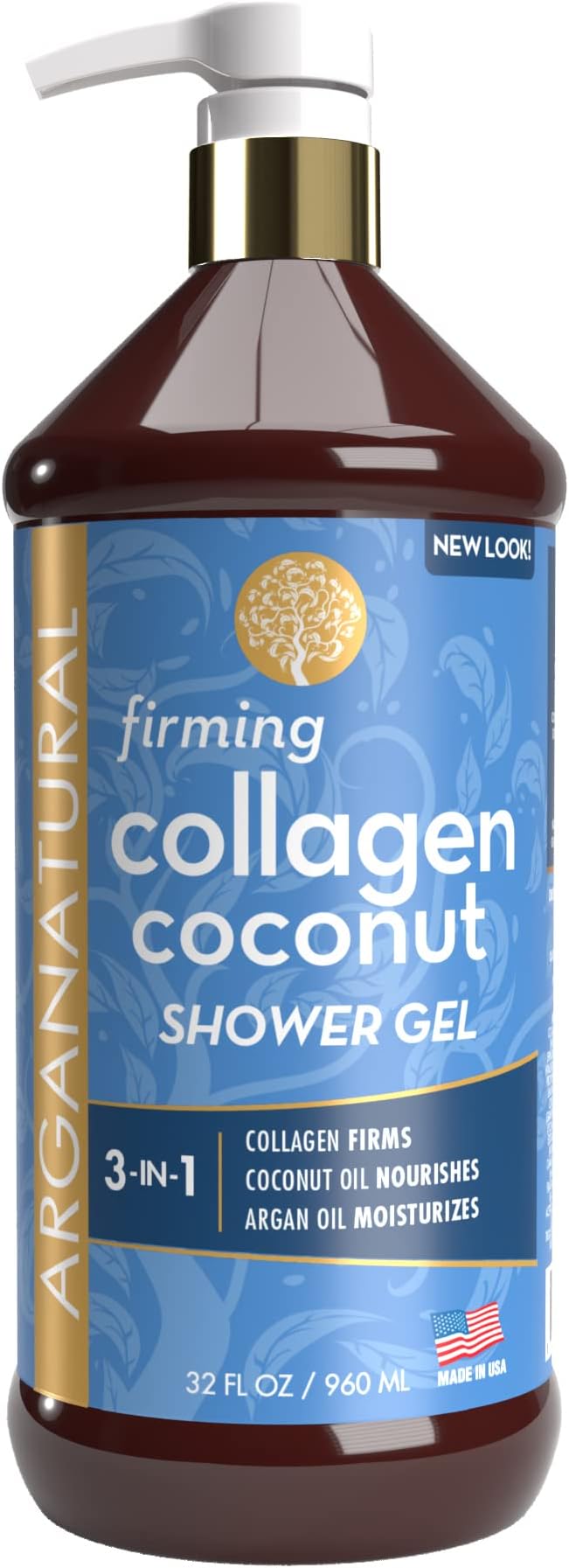 Arganatural Firming Collagen Coconut Shower Gel, Moisturizing Body Wash with Argan Oil (32 Ounces/960 Milliliters)