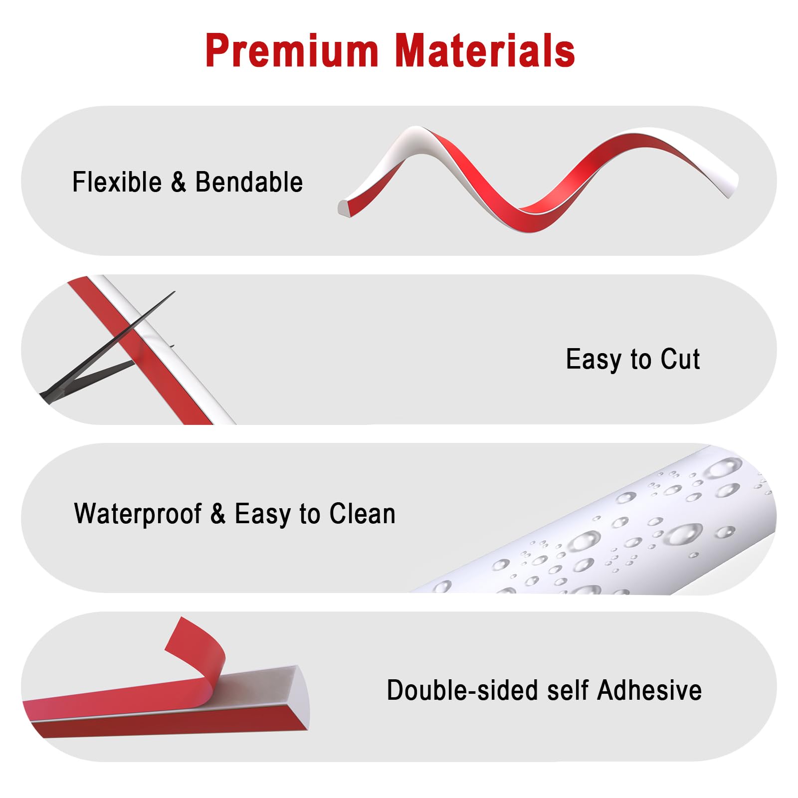 Moulure Auto-adhésives Flexible, 8 mètres Garniture de Moulure Joint Plafond Mur Quart de Rond TPE, Moulure Murale Autocollante pour Plafonds, Murs, Bords de Carrelage, Sols, Plinthe(Blanc)