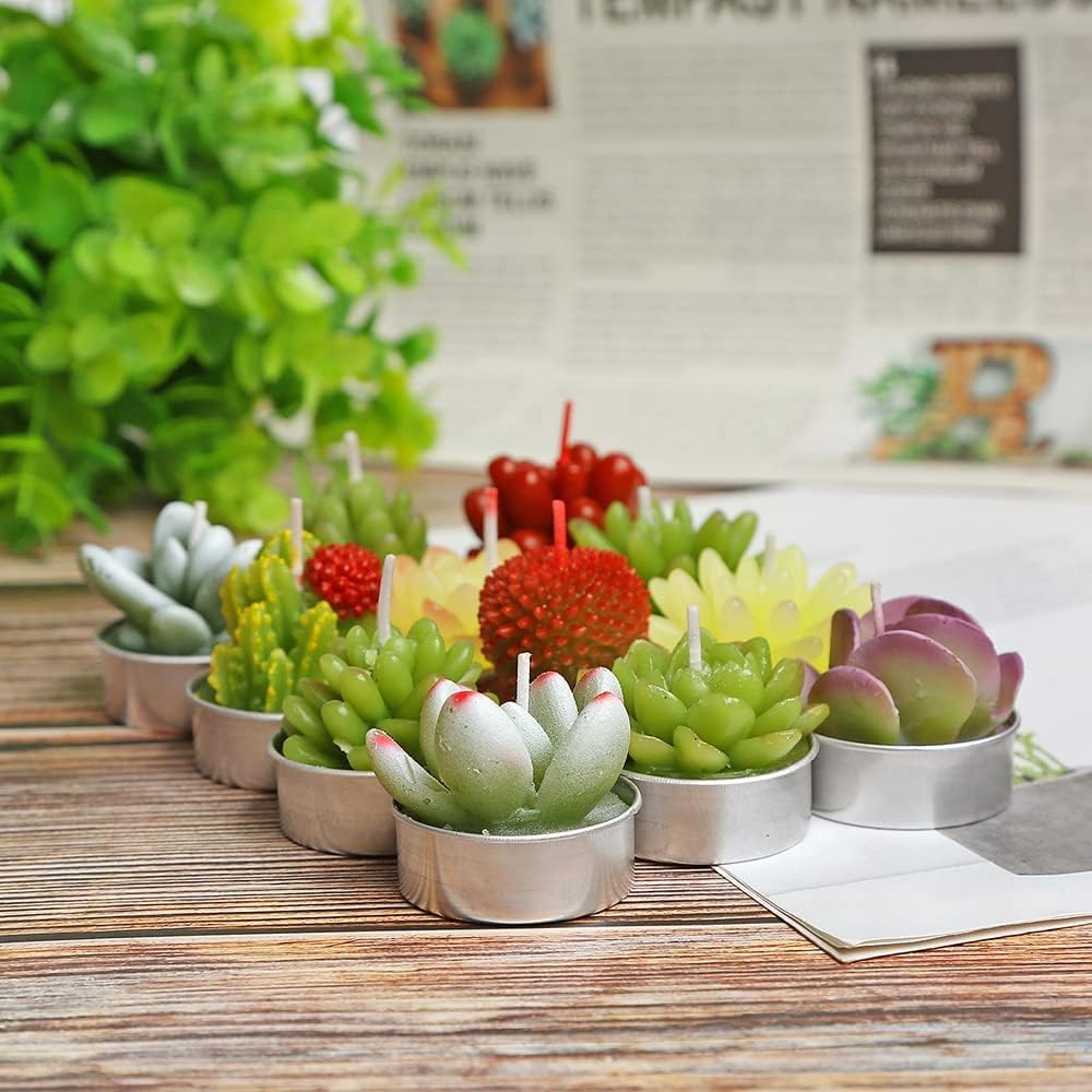 Succulent Cactus Tea Light Candles Cute Plant Shaped Bulk for Birthday Party Wedding Baby Bridal Shower Favor Decor Hostess Gift Sets (12 PCS)