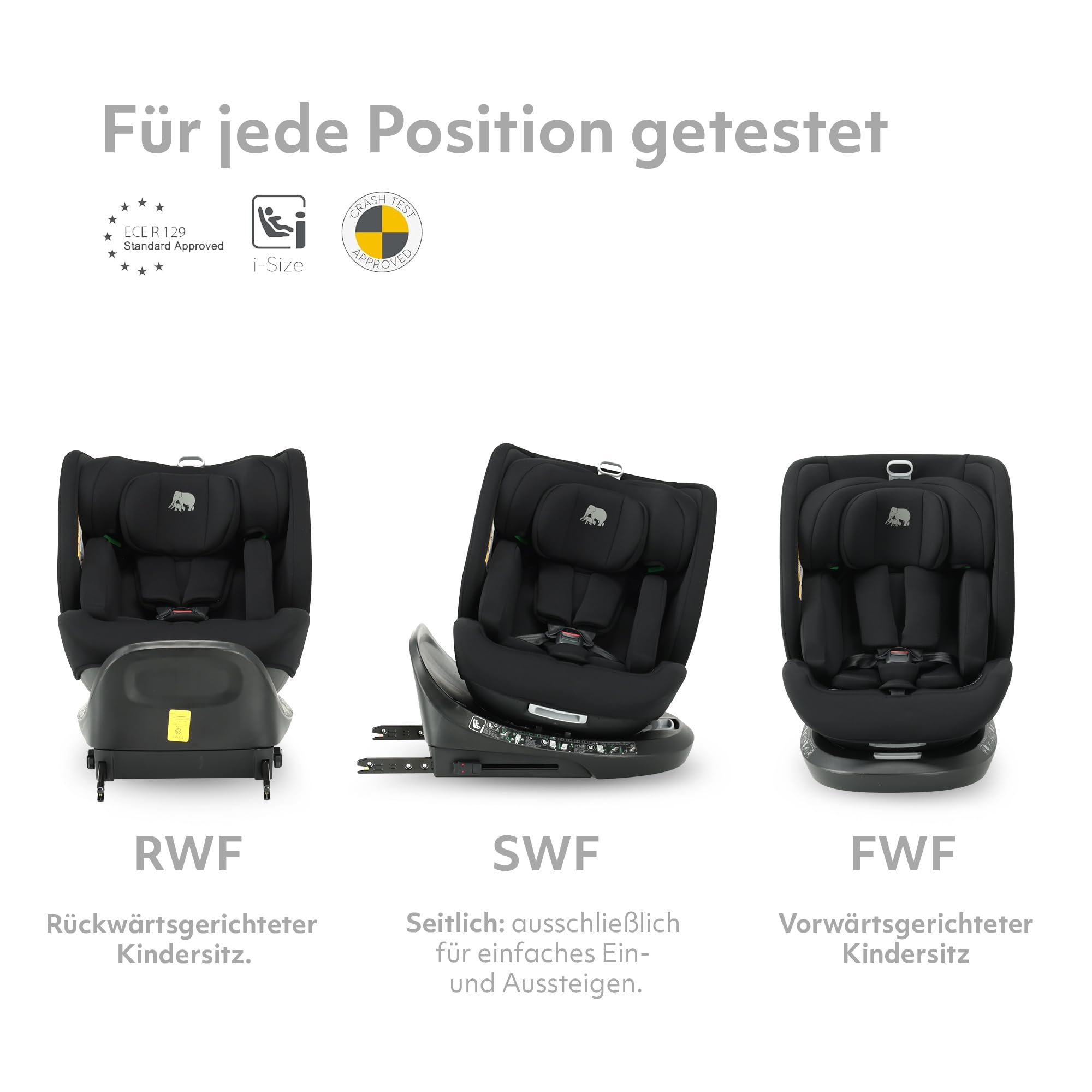 Deryan Cassie i-Size Kindersitz 40-150 cm - Gruppe 0+/1/2/3, Drehbarer Autositz 360°, 0-12 Jahre (0-36 kg), Isofix, Gurtbefestigung, Seitenaufprallschutz, Verstellbare Kopfstütze (Schwarz)
