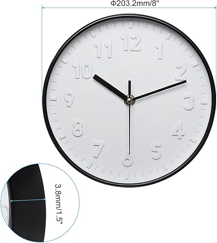 Miniatura 2 de PATIKIL Reloj de pared de 8 pulgadas, número 3D, de cuarzo, funciona con pilas, silencioso, sin tictac, redondo, para oficina, dormitorio,