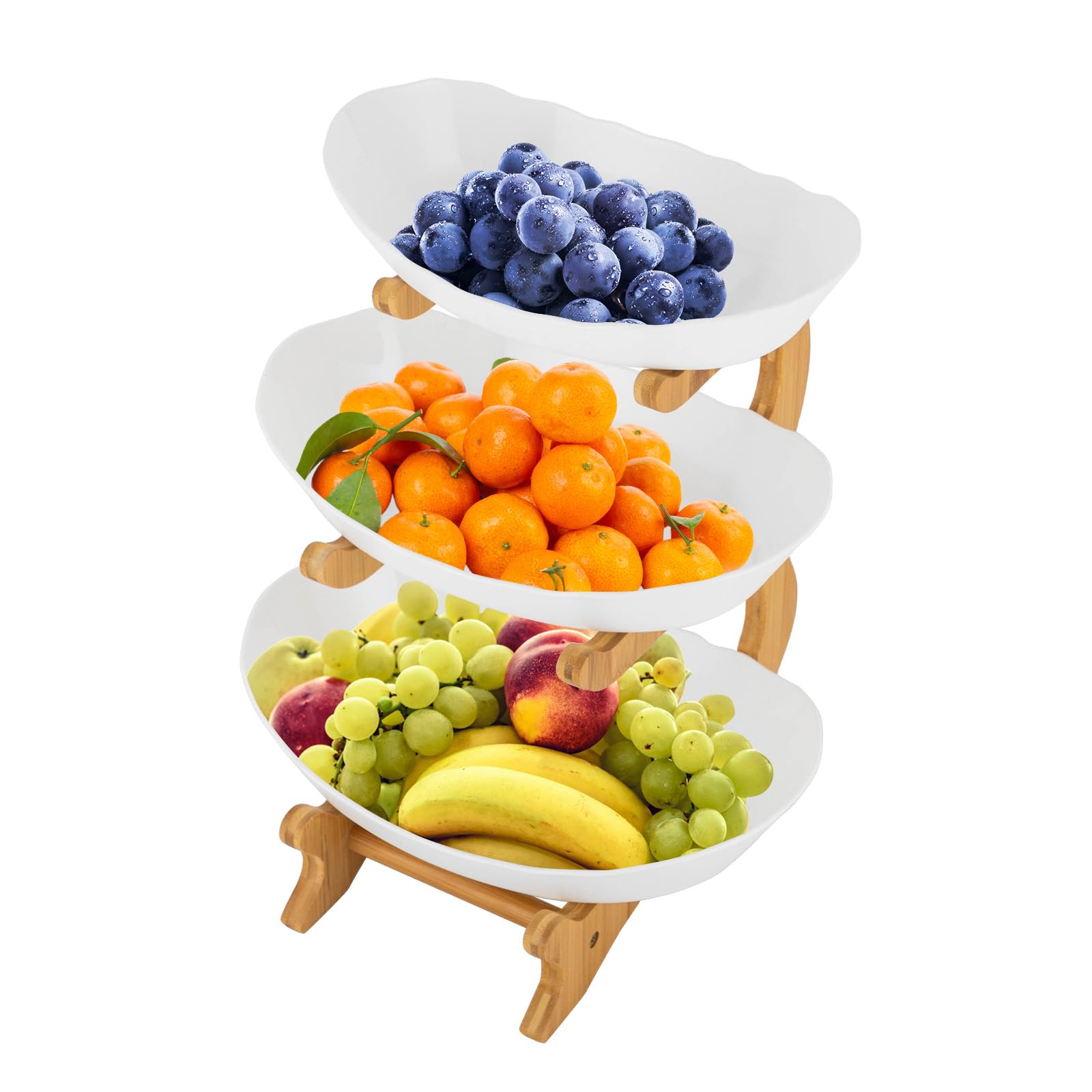 Alzata a 3 ripiani con ciotola per frutta, cestino per frutta a più piani, per cucina, moderno in legno, per torte di frutta, supporto e cestino per piano di lavoro, ciotole decorative