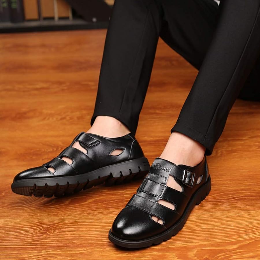 FRAUIT Sandali Uomo Pelle Chiusi Sandali Uomini Spiaggia Cuoio Scarpe  Ragazzo Estive Eleganti Lucide Traspirante Sandali a Punta Chiusa Uomo Mare  Piscina : Amazon.it: Moda