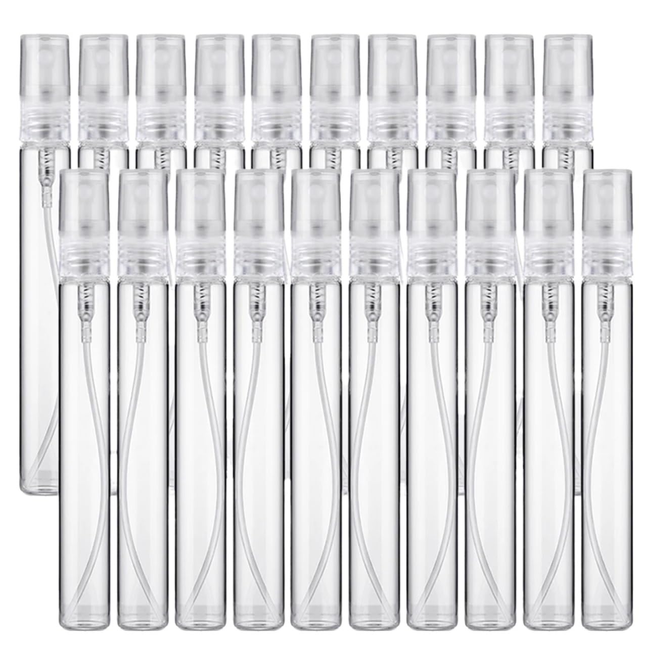 Juego de 50 botellas de perfume recargables portátiles de vidrio atomizador de viaje | Atomizadores ligeros a prueba de fugas de 2 a 10 ml para recambios de fragancia sobre la marcha. (10 ml)