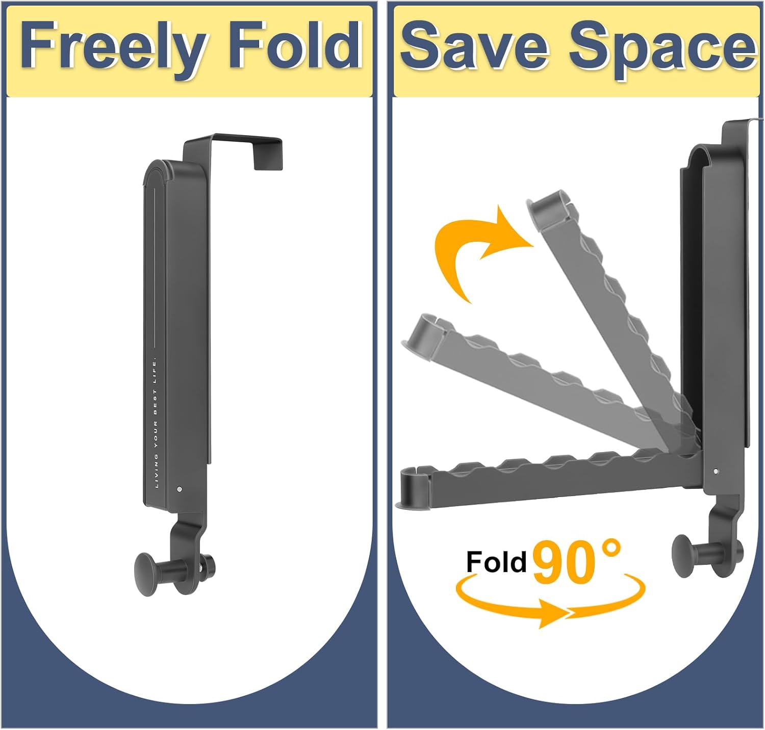 Majewel Over The Door Hooks Hanger 2 Pack, Adjustable Foldable Drying Rack for Laundry, Towels, Bags, Bathroom, Black 2 Black