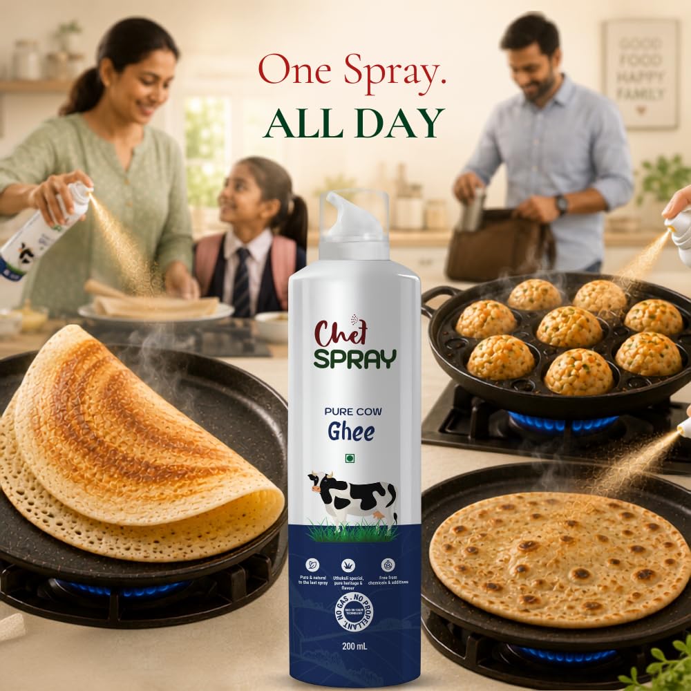 ChefSPRAY Pure Cow Ghee Cooking Spray - Uthukuli Bilona Ghee, 200ml - Propellant-Free Non-Stick Oil Spray Dispenser for Healthy Cooking & Air Fryer - Mess-Free Oil Control & Fitness 3