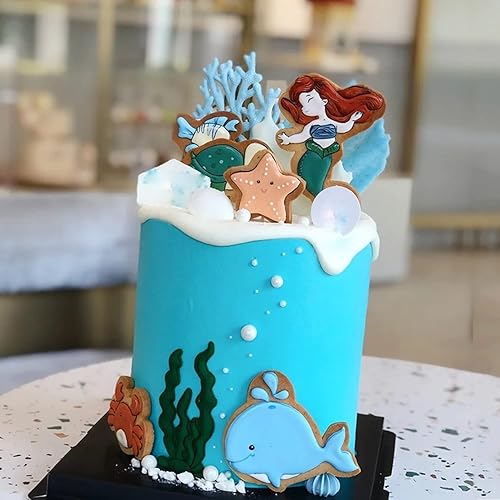 Vista 4 de Molde de silicona para fondant con temática marina, concha, concha, algas marinas, ballena asesina, tiburón, ballena, para decoración de pasteles