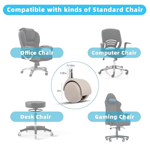 Miniatura 4 de Omyoffice Ruedas para silla de oficina, ruedas giratorias resistentes de 2 pulgadas, juego de 5, ruedas suaves y silenciosas en todos los pisos,