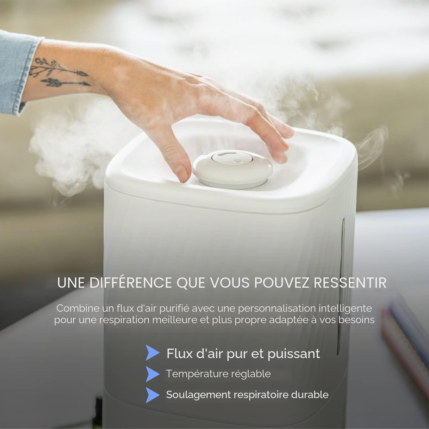 MIKO Humidificateur avec brume fraîche et chaude, humidificateurs à ultrasons pour grande pièce – Filtre à eau, mode automatique, conception sans fuite, mode veille, minuterie intégrée