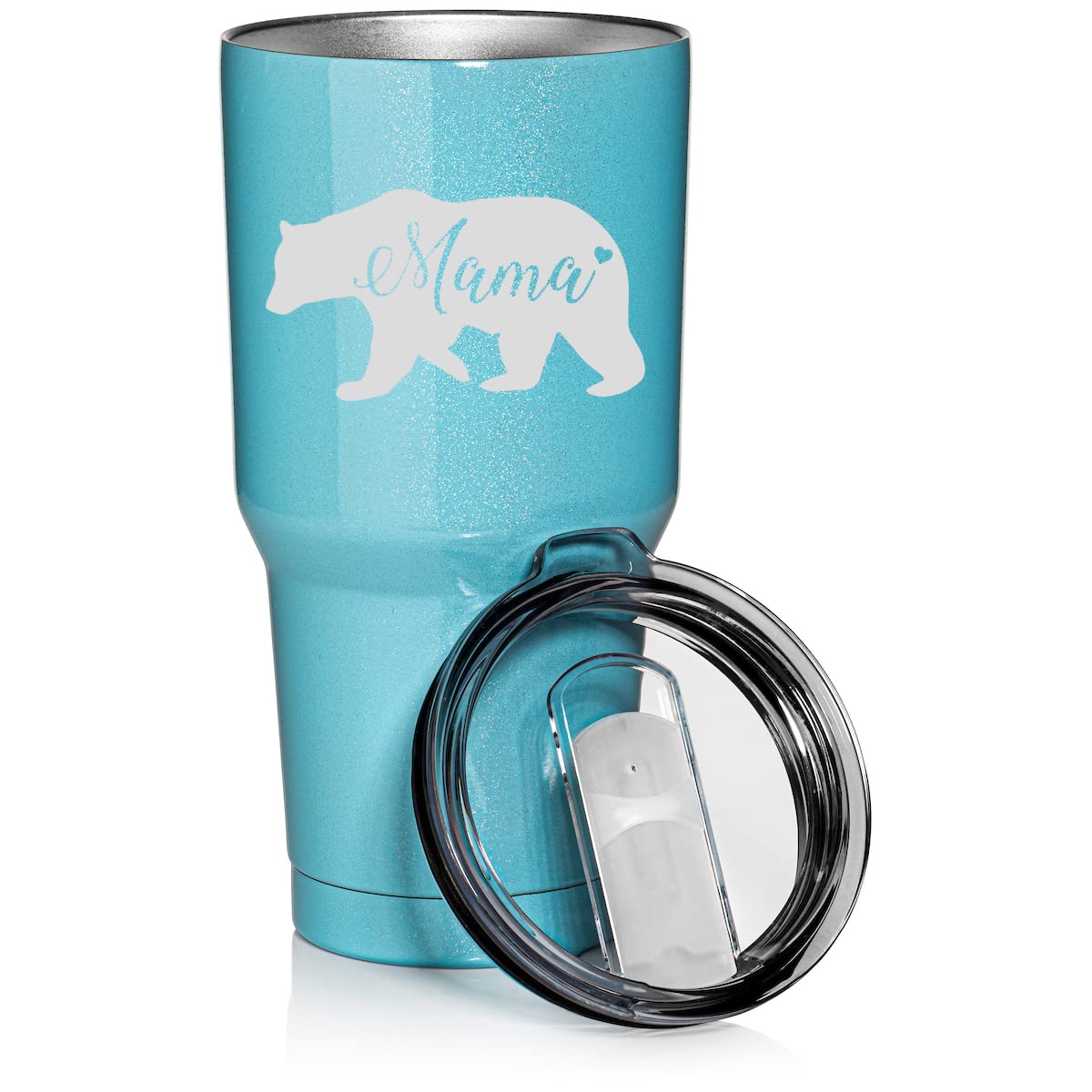 30 oz Tumbler Stainless Steel Vacuum Insulated Travel Mug Cup Mama Bear Mom Mother (Light Blue Glitter)