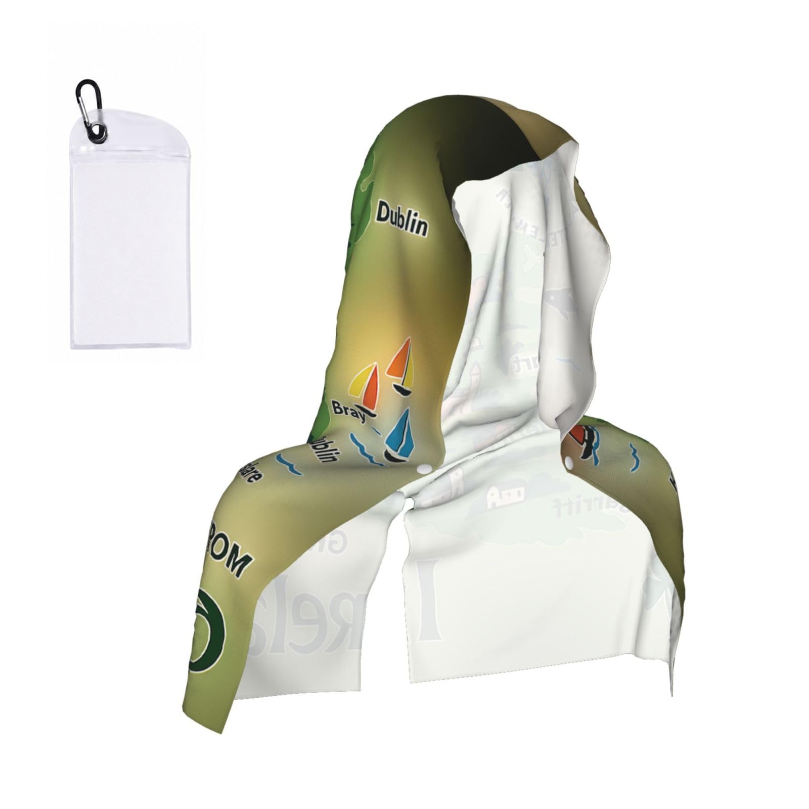 DUWAA Ireland Map With Landmarks Print Cooling Hooded Sports Towel, 30×60cm Quick Drying Summer Cool Head Wrap For Neck And Face
