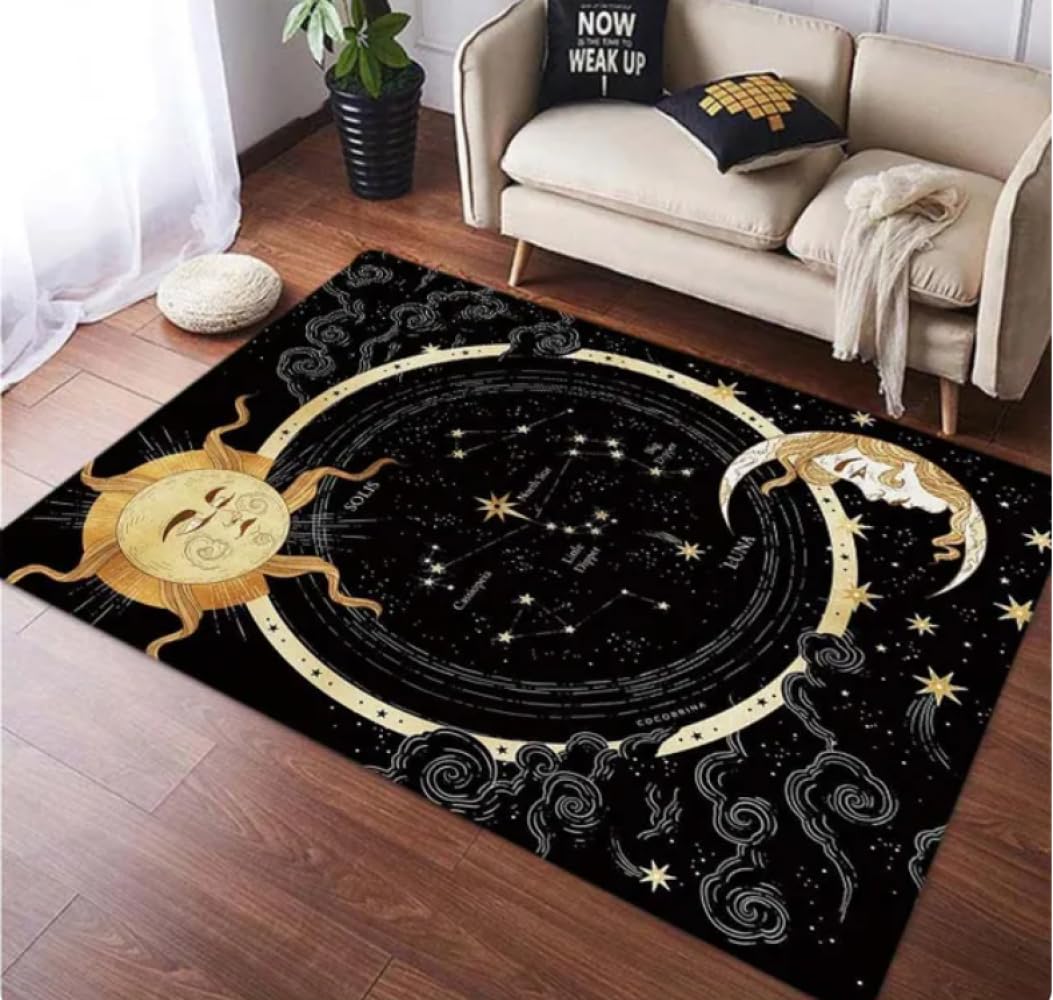 PASPRT Soleil Et Lune Imprimé Salon Tapis Or Imprimé Tapis De Sol Chambre Décor Chambre Décoration Chambre 140X200Cm
