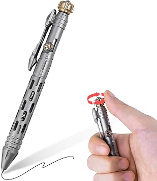 Barrel X Titanium Bolt Action Fidget Spinner Pen, Writable EDC Pocket Pen with 30s Gyro, Professional Tactical Pen with Ceramic Glass Breaker for Self Defense & Stress Relief