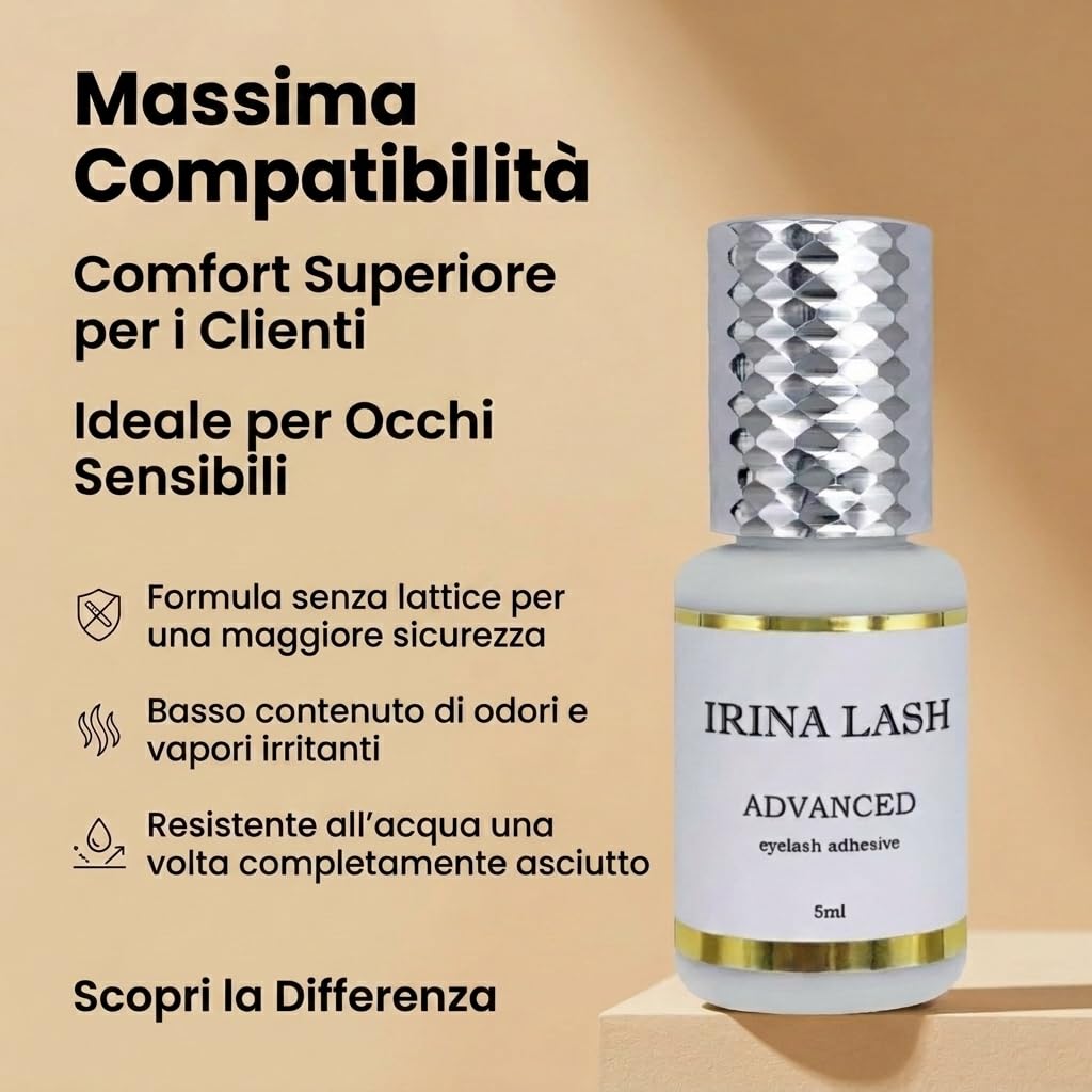 Colla per ciglia Extension, Volume Advanced, Registrazione sanitaria, Asciugatura rapida in 2 secondo, incollatura in 7 sec, 5 ml nero per extension - Irina Lash