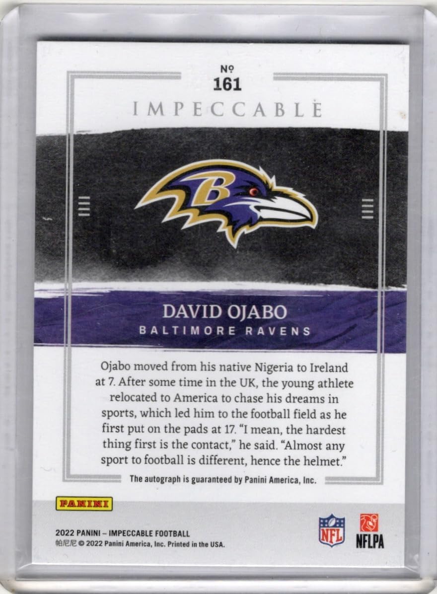 David Ojabo Autographed & Serial Numbered #53/99 Indelible Ink Special Insert Collectible Basketball Card - 2022 Panini Impeccable Basketball Card #161 (Ravens)