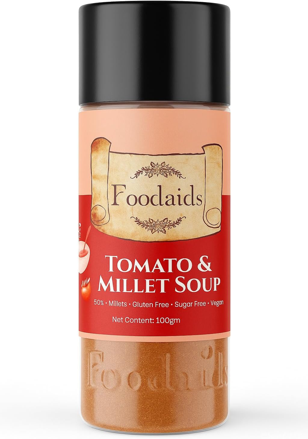 Foodaids Tomato Millet Soup Mix Powder 100gm. Healthy Millets Soup. Gluten Free drink & Vegan. Low sodium tomato soup.10 glass serving.