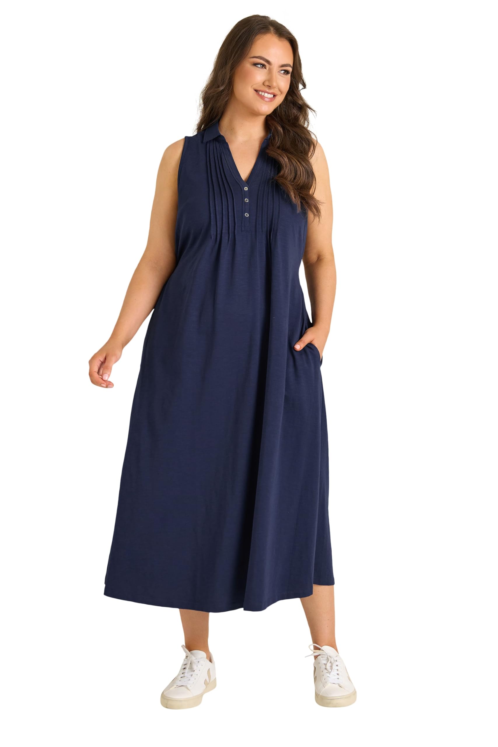 Evans Women's Navy Curve Blue Henley Maxi Dress - Plus Size Curve