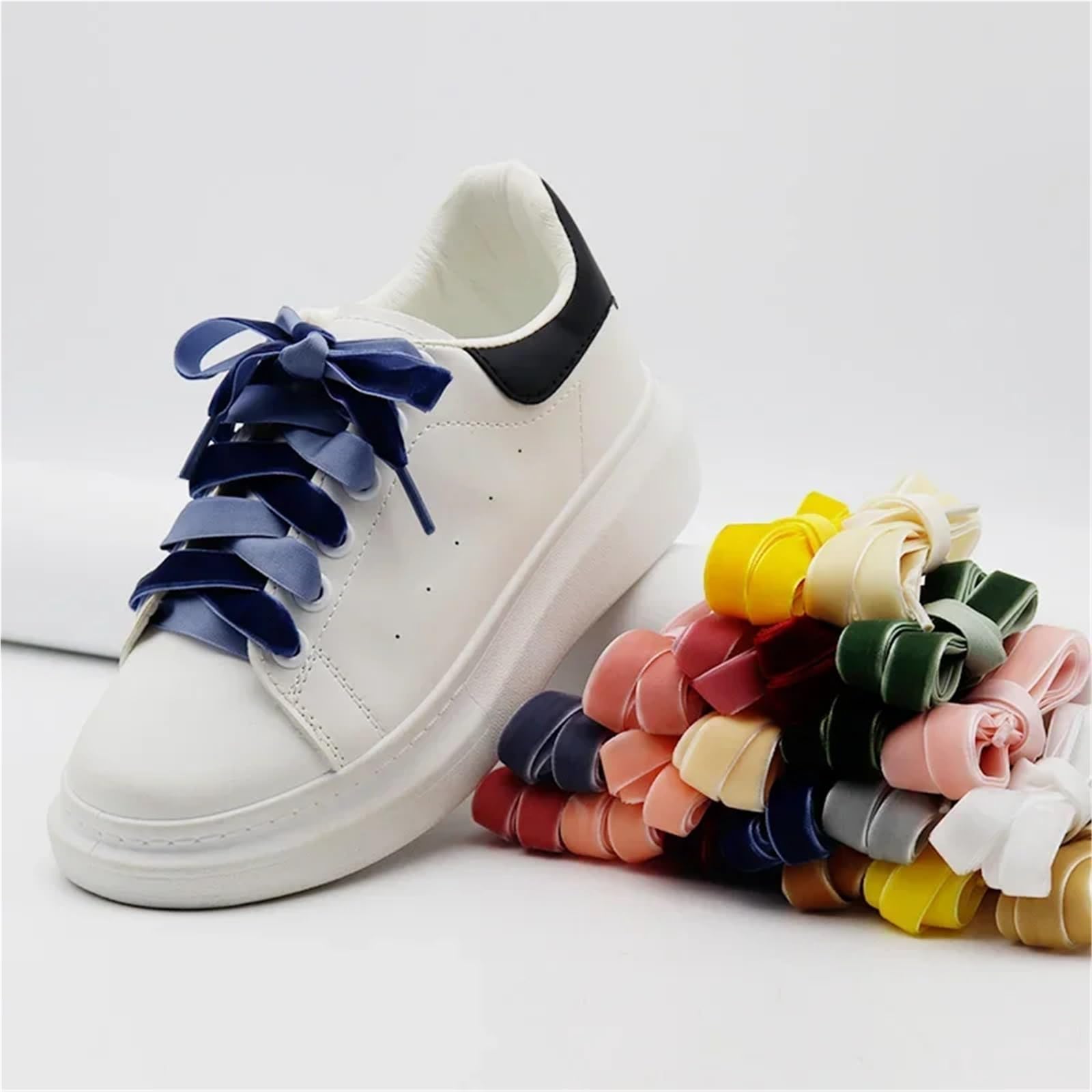 Cordones esponjosos, 4 Pares de Cordones de Felpa Planos de un Solo Lado con Cinta de Terciopelo de 12,7mm for Zapatos Informales