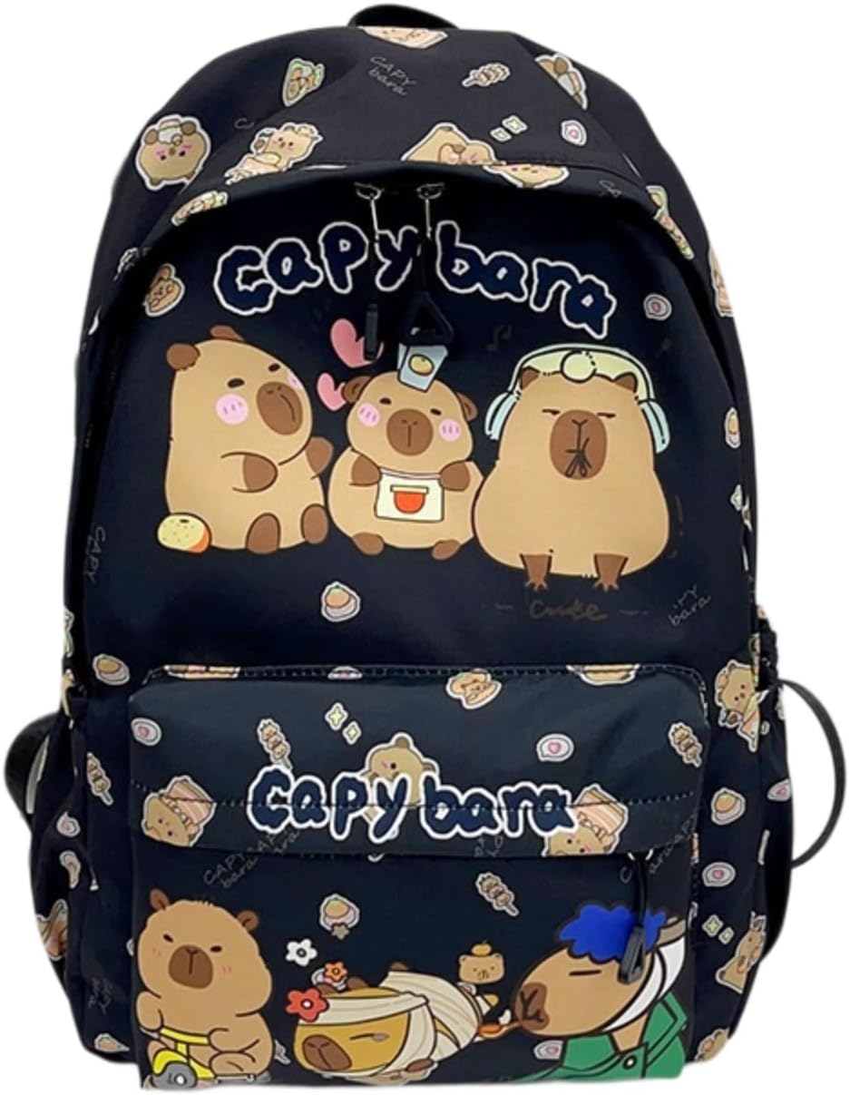 Capybara Cartoon Animals Watermelon Ice Large Capacity Print Backpack Simple and Stylish for Adults Ita Bag (Black)