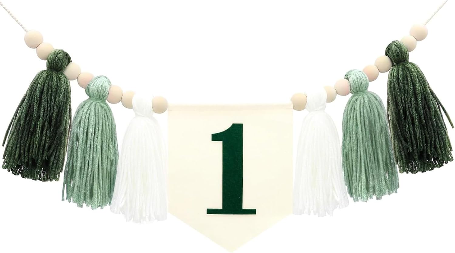 One High Chair Banner Baby First Birthday Party Decorations for girl boy Flower First Birthday Party Decorations (Green Beige)