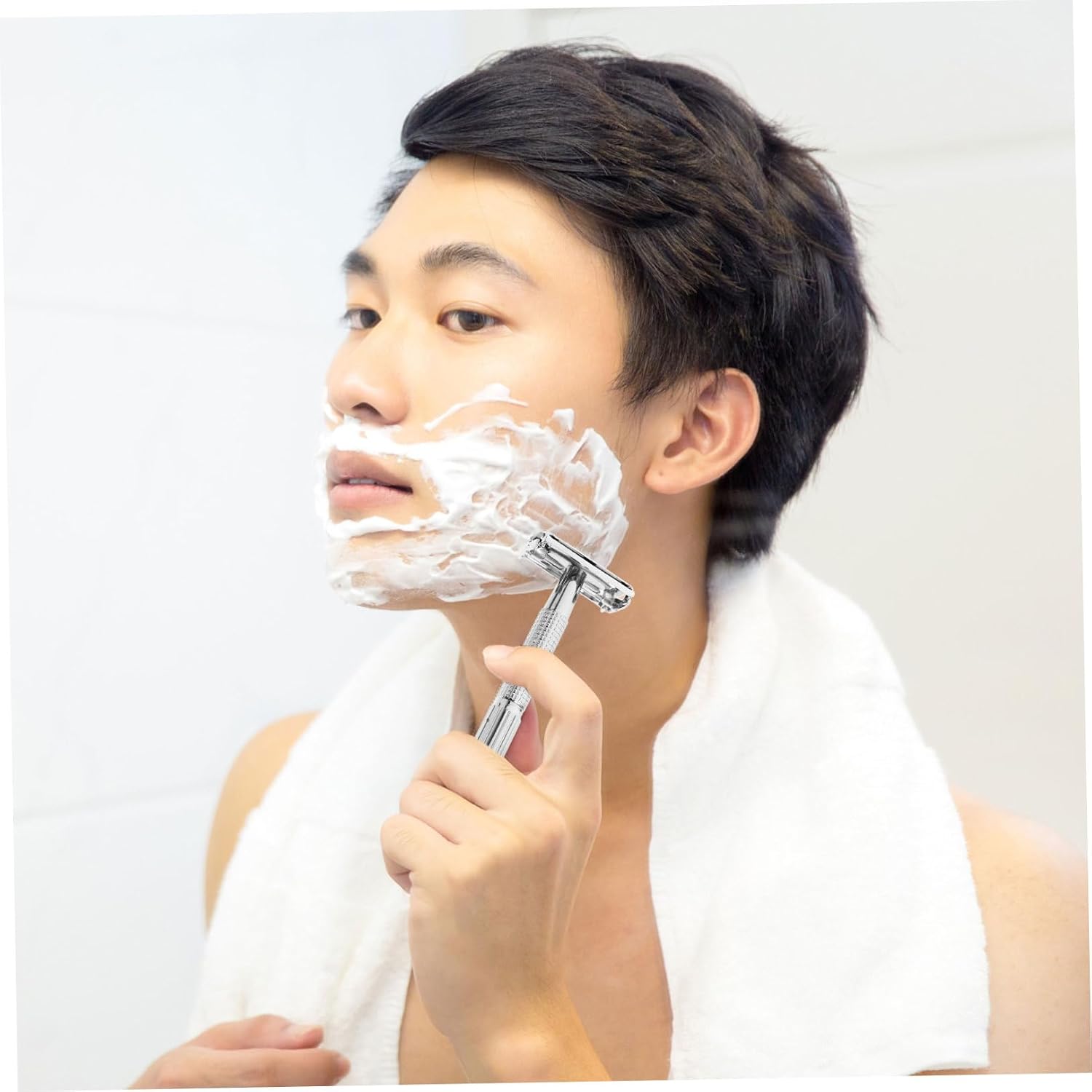 LABRIMP Manual Safety Razor Long Handle Beard Shaver Double Edge Closed Comb Shaving Cutter Old Style Men’s Facial Hair Removal Tool