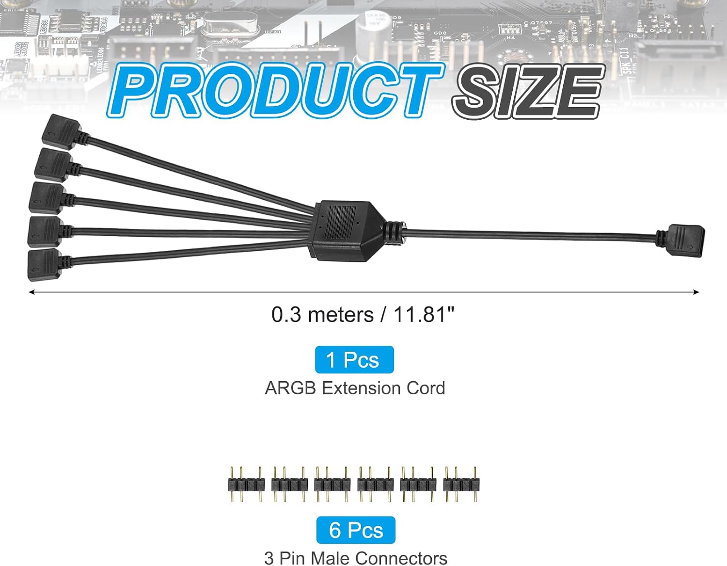 MECCANIXITY ARGB Splitter Cable, 5V 12" 3 Pin 1 to 5 Female to Female ARGB Adapter Cable with 3 Pin Male Connectors for PC Computer ARGB Fan/LED Lights, Black