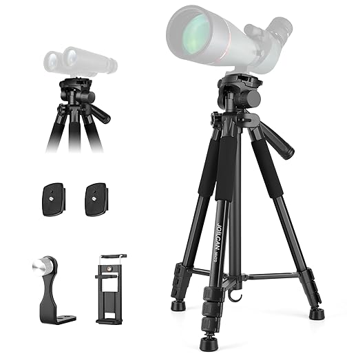 Spotting Scope Tripod, 67" Binocular Tripod with Binocular Adapter, 2 QR Plates, Phone/Tablet Holder & Travel Bag, Compatible with Camera/Phone for Bird Watching, Wildlife Observing