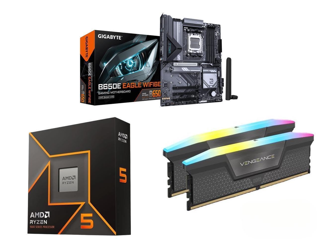 NEWEGG Motherboard CPU Memory Combo-B650E E-ATX Motherboard Bundle with Ryzen 5 9600X 6-Core 3.9 GHz and 16GB (2 x 8GB) 288-Pin PC RAM DDR5 6000 Desktop Memory