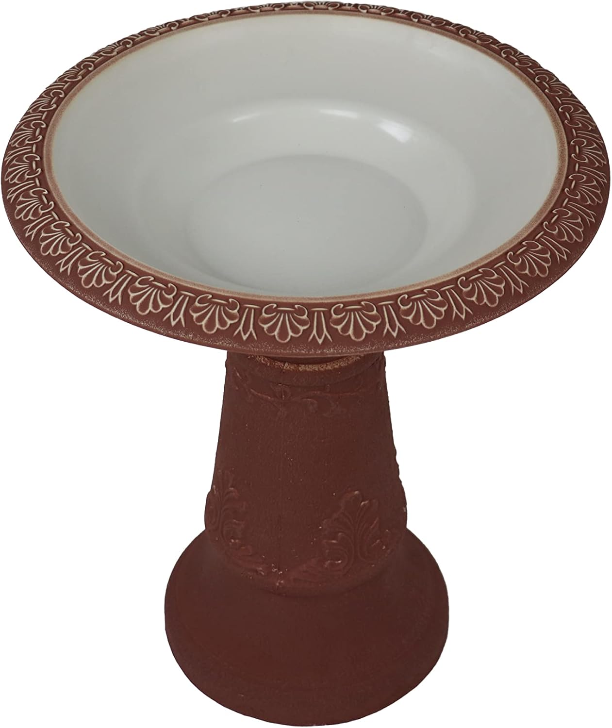Exaco FM-220 Indoor Outdoor Garden Fiber Clay Scroll Vine Bird Bath Bowl Trim, White & Rose
