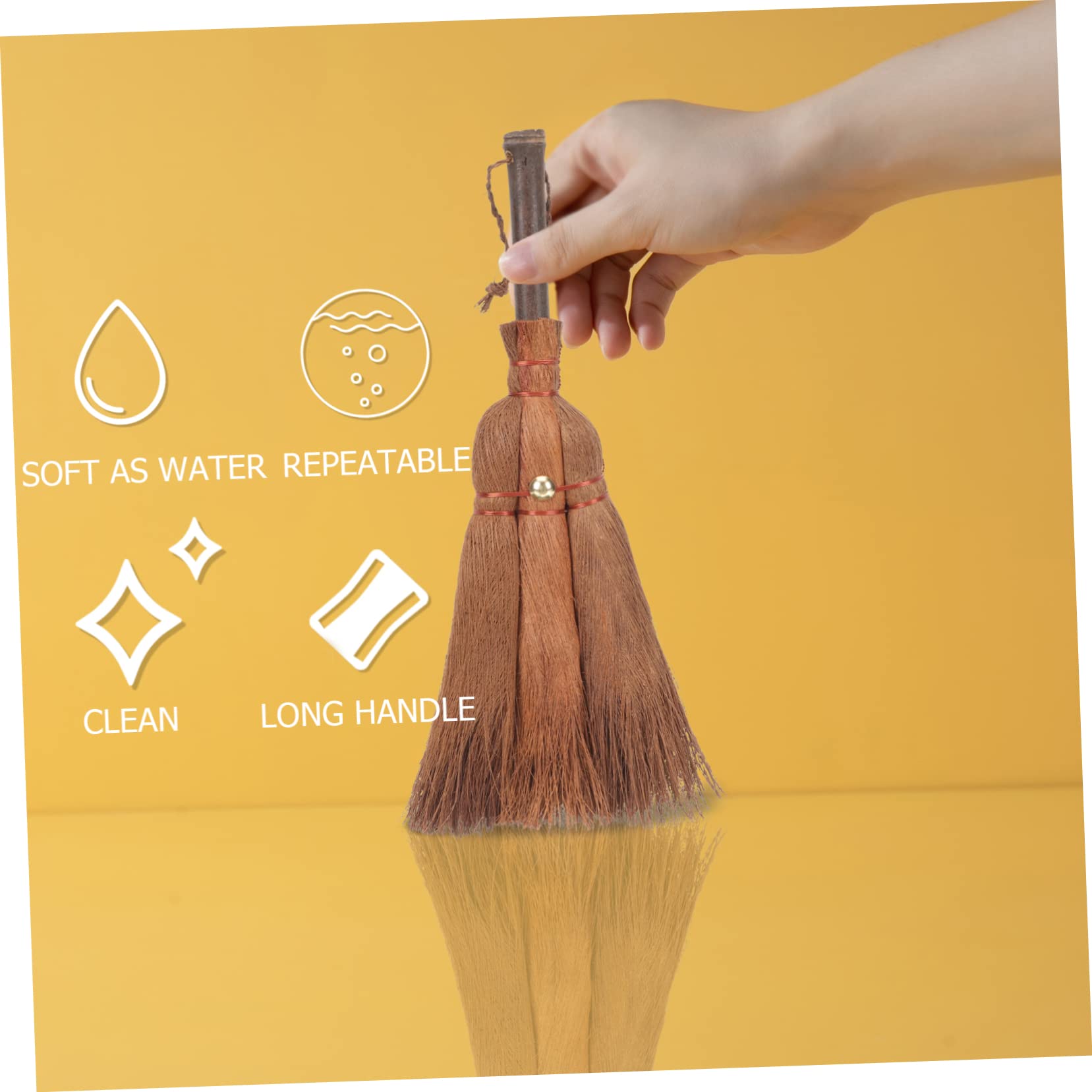 Brown Silk Broom Cleaning Supplies Short Handle Broom Household Duster Hand Held Whisk Broom Mini Cleaning Broom Desktop Dust Broom Dust Brush Broom Natural Handle IWOWHERO