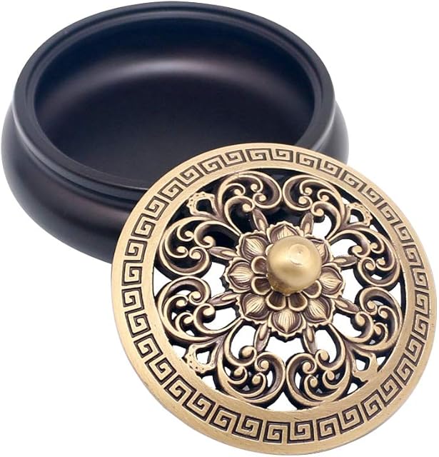 Incense Bowl, Vintage Incense Burner Holder, Incense Burner, Incense Holder, Aromatherapy Burner, Ash Catcher Tray Bowl, Charcoal Bakhoor Burner, Charcoal Sandalwood Burner, with Lid Brass Sculpture