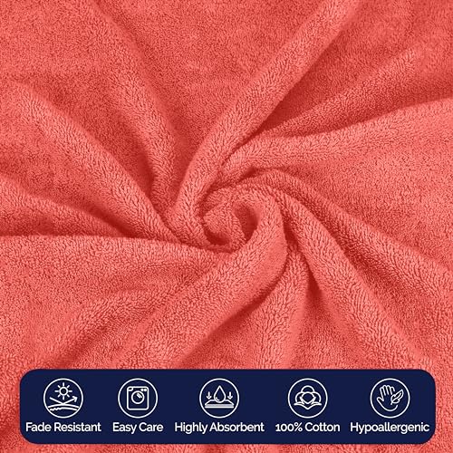 Image of Elegant Comfort Premium Cotton 8-Piece Towel Set, Includes 4 Washcloths, 2 Hand & Bath Towels, 100% Turkish Cotton - Highly Absorbent and Super Soft Towels for Bathroom, Coral (Pack of 4)