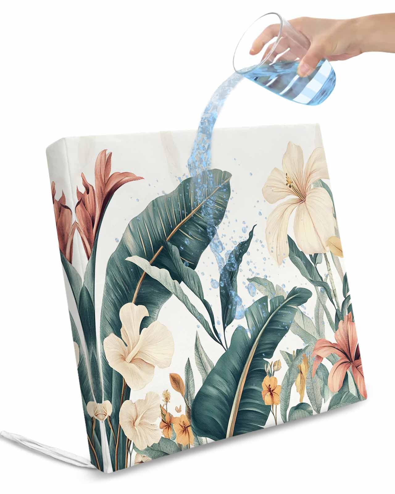 2 Pack Tropical Leaves Floral Waterproof Cushion Covers with Ties, Outdoor Patio Chaise Lounge Chair Seat Cushion Slip Covers Replacement(Only Cover) Vintage Watercolor Flowers 24