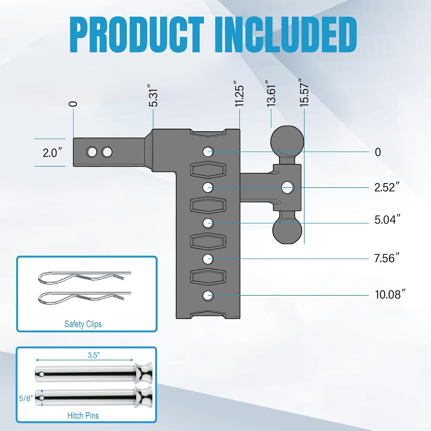 Trailer Hitch Fit 2 Inch Receiver, Drop Hitch 10" Drop & Rise, Adjustable Tow Hitch for Trucks RV Camper 6000 LBS Towing Capacity with 2"& 2-5/16" Dual Ball Mount, Includes Hitch Pins & Clips