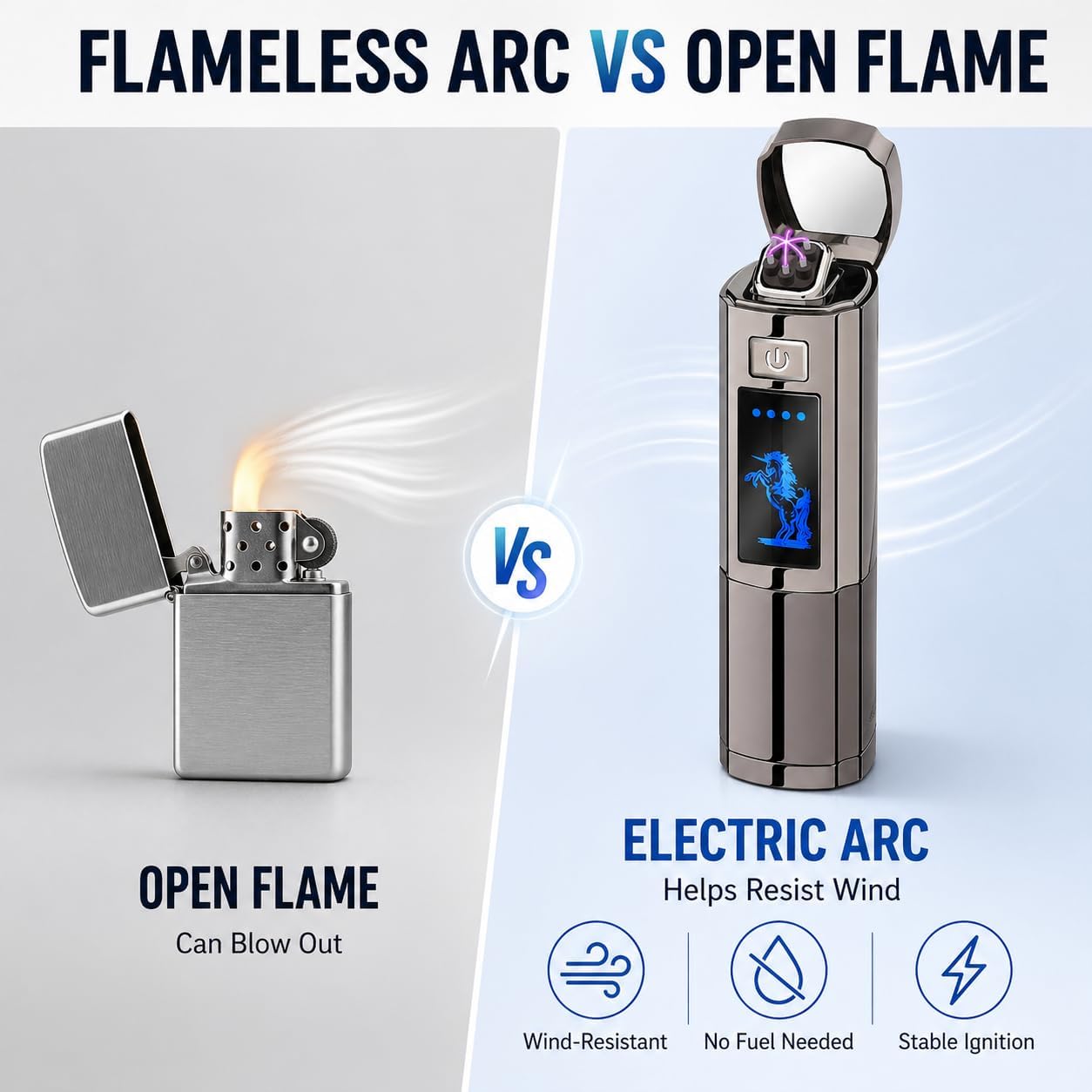 Anglink Triple Arc Plasma Lighter, Windproof Electric Lighter USB Rechargeable with LED Battery Indicator, Zinc Alloy Flameless for Camping, Hiking, Outdoor Use, Gift for Men, Silver Grey