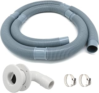 Marine Bilge Pump Hose 1-1/8 Inch Plumbing Kit, 6 FT Long, 90 degree White Elbow Thru Hull Scupper Flapper Valve, Stainless Steel Clamps